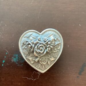 MT Heart-Shaped Silver and Red Trinket Box